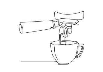 Continuous one line drawing of cup of coffee. Vector illustratio