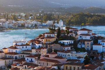 View of the Chora village of Poros island and Galatas village.