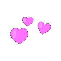 Three very beautiful hearts of pink color isolated on a white background. Vector illustration
