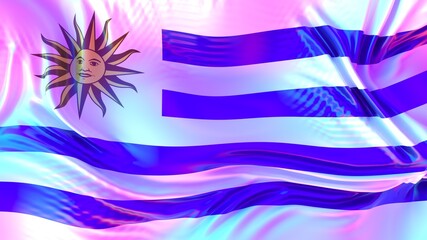 Uruguay flag with LGBT rainbow reflections. Gay friendly country. 3d render illustration