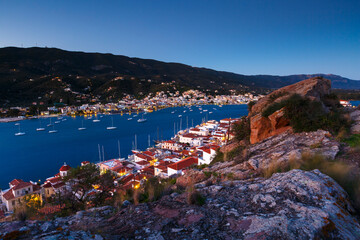 View of Poros island and Galatas village in Peloponnese, Greece.