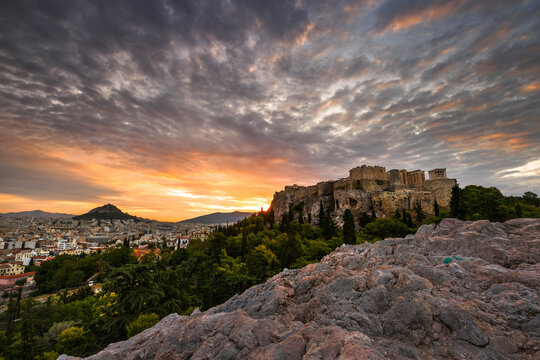 Acropolis as seen from Areopagus hill early in the morning.