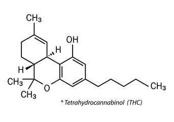 THC molecule, vector formula illustration