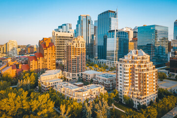 East Downtown Calgary Summer Sunset Aerial