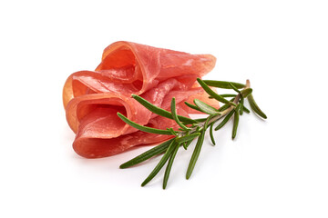 Prosciutto crudo. Jerked meat, isolated on white background