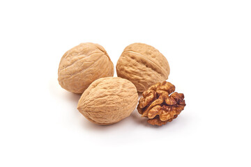 Walnuts with kernel, isolated on white background