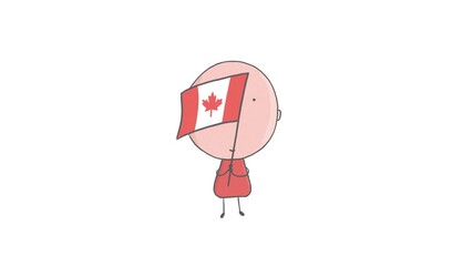 Pencil drawing of a boy holding a flag of Canada