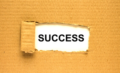 The word Success appearing behind torn brown paper