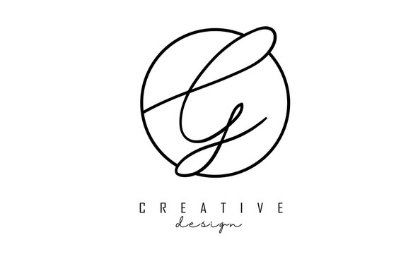 Handwriting letters G logo design with simple circle vector illustration.