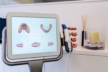 Dental 3d scanner monitor in the dentist's office. Snapshot of the clean and empty dental office....