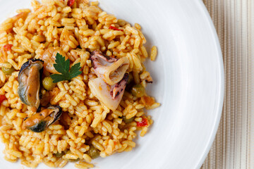 Spanish seafood and vegetable paella
