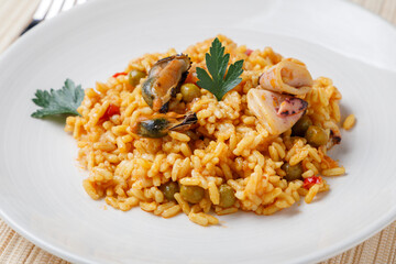 Spanish seafood and vegetable paella