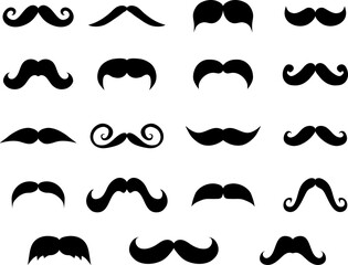 Set of Mustache silhouette on a white background