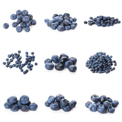 Group of fresh blueberries isolated on white background . full depth of field