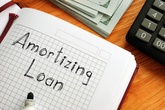 Amortizing loan is shown on the business photo using the text