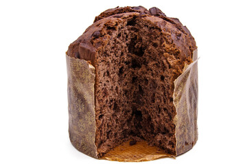 chocolate christmas panettone isolated on white