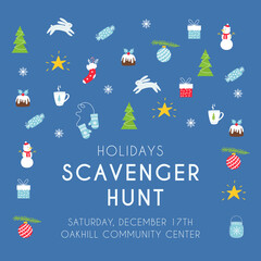 Winter Holidays and Christmas Scavenger Hunt Game Invitation Card or Poster. Vector Art