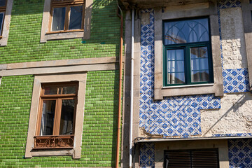 Colored tiled house facades in Porto
