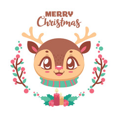 Obraz na płótnie Canvas Cute Christmas greeting with a cheerful reindeer