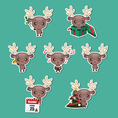 Set of cute Christmas reindeer stickers