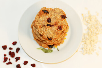 Natural oatmeal bakes with berries baked at home for vegetarians, handmade