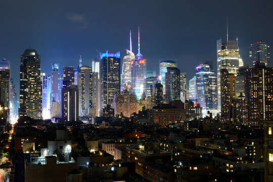 New York, NY, USA - June 29, 2019: Night Manhattan View From The Press Lounge