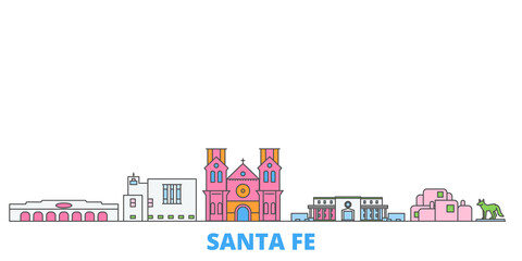 United States, Santa Fe cityscape line vector. Travel flat city landmark, oultine illustration, line world icons