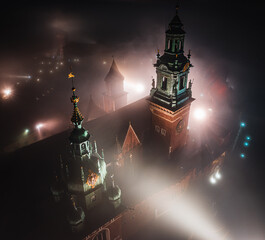 Zamek królewski na Wawelu we mgle