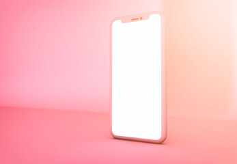 phone mock up with pink color background	
