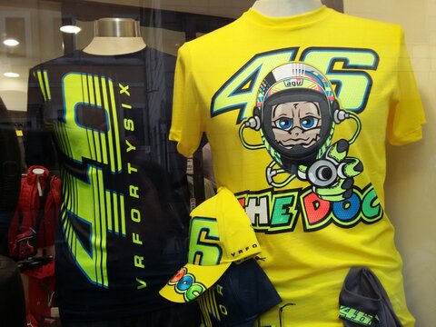 VR46 t-shirt in the shop window - Valentino Rossi. Stock Photo | Adobe Stock