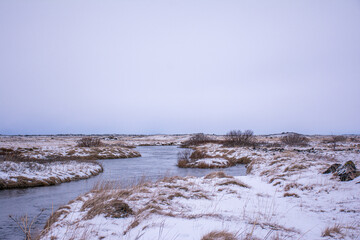 Iceland's beautiful nature and rivers in winter.
