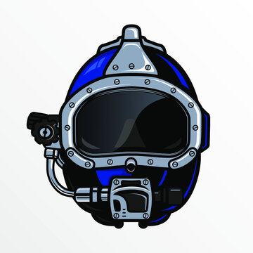 diving helmet, Design element for logo, poster, card, banner, emblem, t shirt. Vector illustration