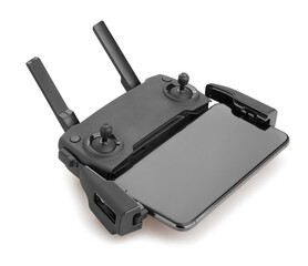 drone controller with smartphone path isolated on white © bergamont