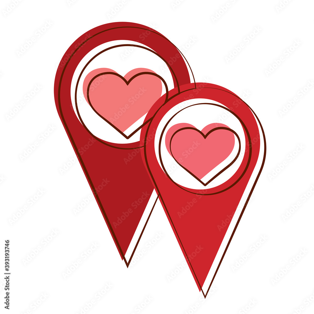 Poster Isolated romantic heart location red love icon- Vector