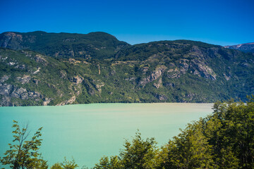 Fototapeta na wymiar Green lake at Carretera Austral, Patagonia - Chile.