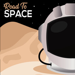 Astronaut helmet in Moon road to sapace poster - Vector