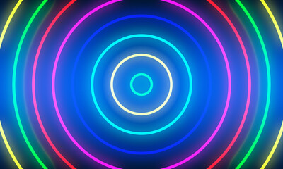 Abstract colorful neon light circles background.