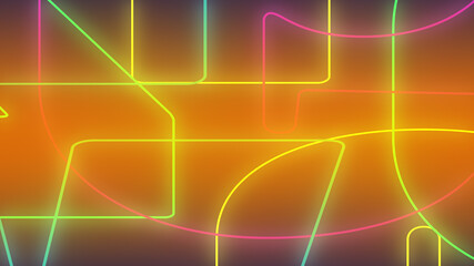Abstract dark orange yellow and green neon light gradient background.3d render illustration.