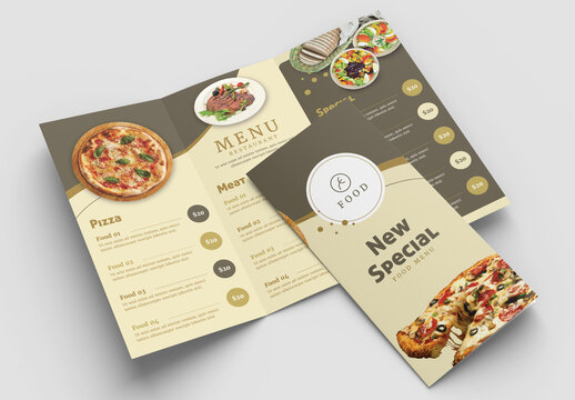 Trifold Menu Layout with Golden Accents