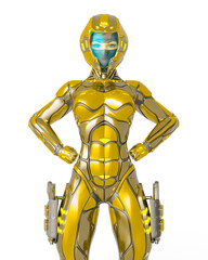 astronaut girl on sci-fi suit is doing a superhero power pose