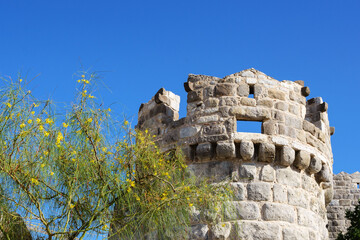 Bodrum Castle Tower, famous Saint Peter Castle, Mugla, Turkey. Turkish landmark of the 15th century.