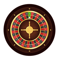 European Realistic Casino Roulette Wheel on White Background