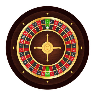 American Realistic Casino Roulette Wheel on White Background