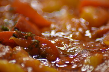 close-up of pan-fried pepper sauce