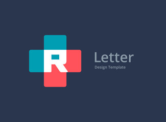 Obraz premium Letter R with cross and plus medical logo icon design template elements