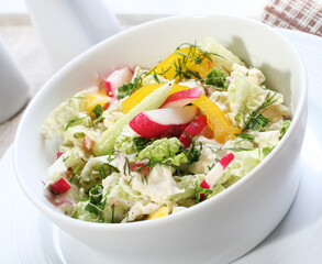 Close up of spring salad in bowl