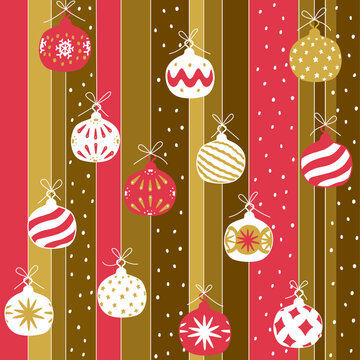 Christmas ornament ball seamless with a retro doole look. Xmas pattern for background, backdrop, textiles, wrapping paper.