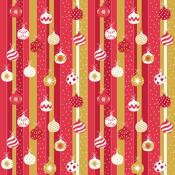 Christmas ornament ball seamless with a retro doole look. Xmas pattern for background, backdrop, textiles, wrapping paper.