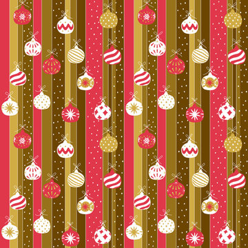 Christmas ornament ball seamless with a retro doole look. Xmas pattern for background, backdrop, textiles, wrapping paper.