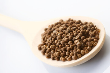Mustard seeds on wooden spoon